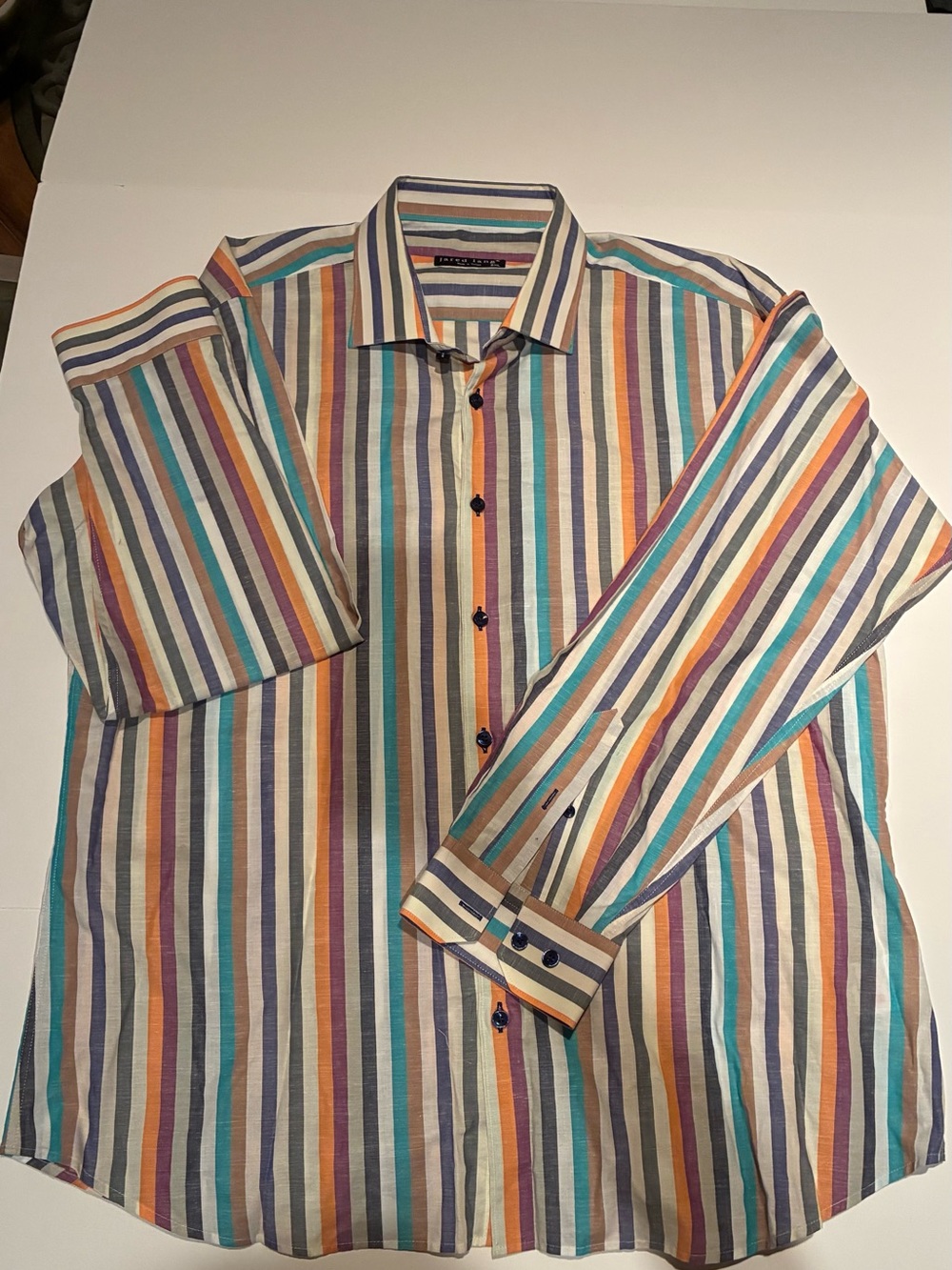 Jared Lang Multicolor Vertical Stripe Dress Shirt
